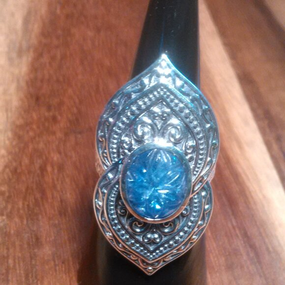 Indian Artistry Tanzanite Sterling Silver Carved Filigree Ring (Size 6) - Picture 9 of 16